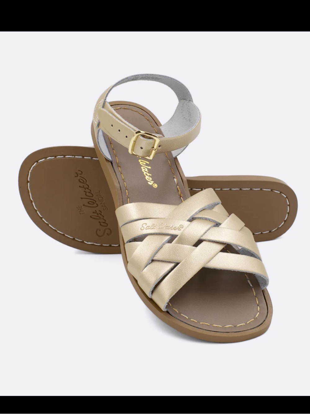 SALT WATER SANDALS HOYWAY THE ORIGINAL SANDAL GOLD WOVEN LEATHER KIDS SZ 3
